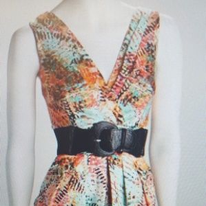 NWOT orange and turquoise belted dress